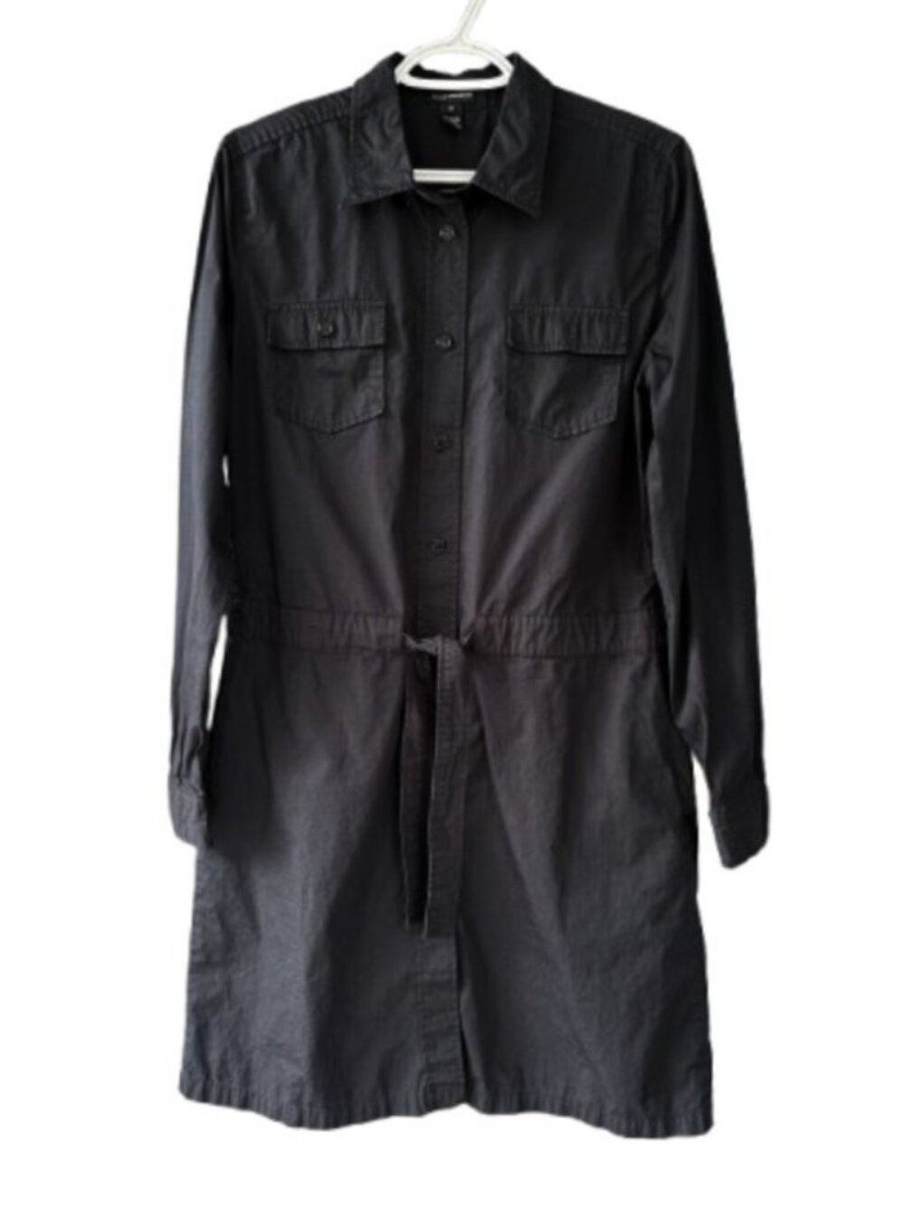 Club Monaco long sleeve belted utility shirt dress black women's size 12